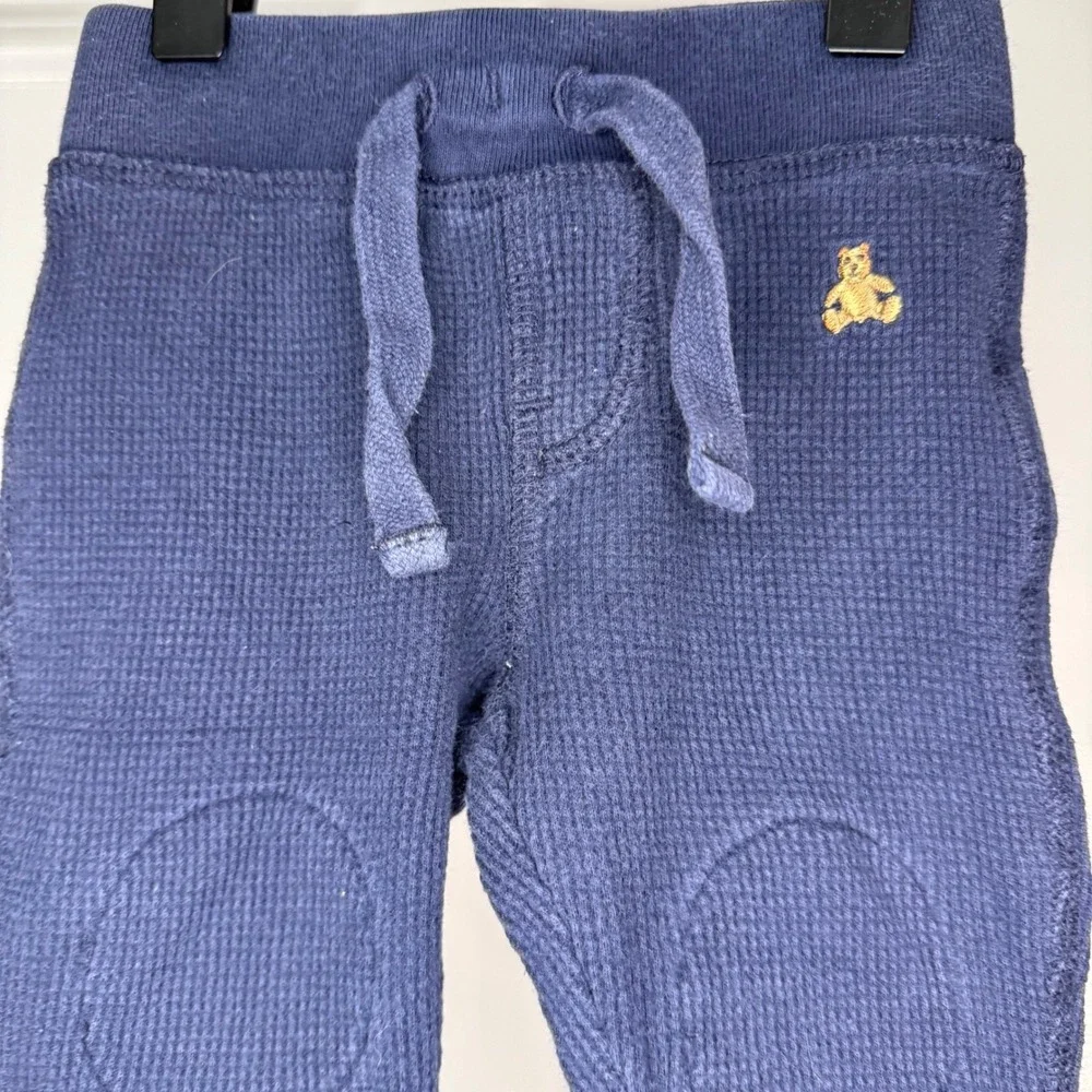Baby Gap Navy Blue Waffle Knit Teddy Bear‎ Logo Jogger Pants Sizs 3-6 Months